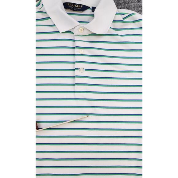 Ralph Lauren Polo Golf Shirt Mens Large White Green Striped Performance Golf - Picture 7 of 15